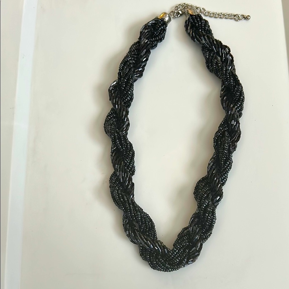 Bold Black Chunky Braided Necklace